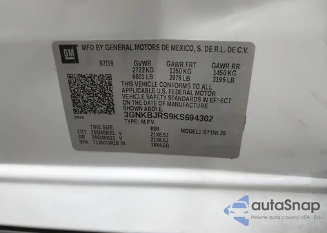 2019 Chevrolet Blazer Rs z USA, uszkodzony, nr VIN 3GNKBJRS9KS694302